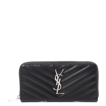 Saint Laurent Grain De Poudre Matelasse Chevron Monogram Zip Around Wallet Black 1 of 7