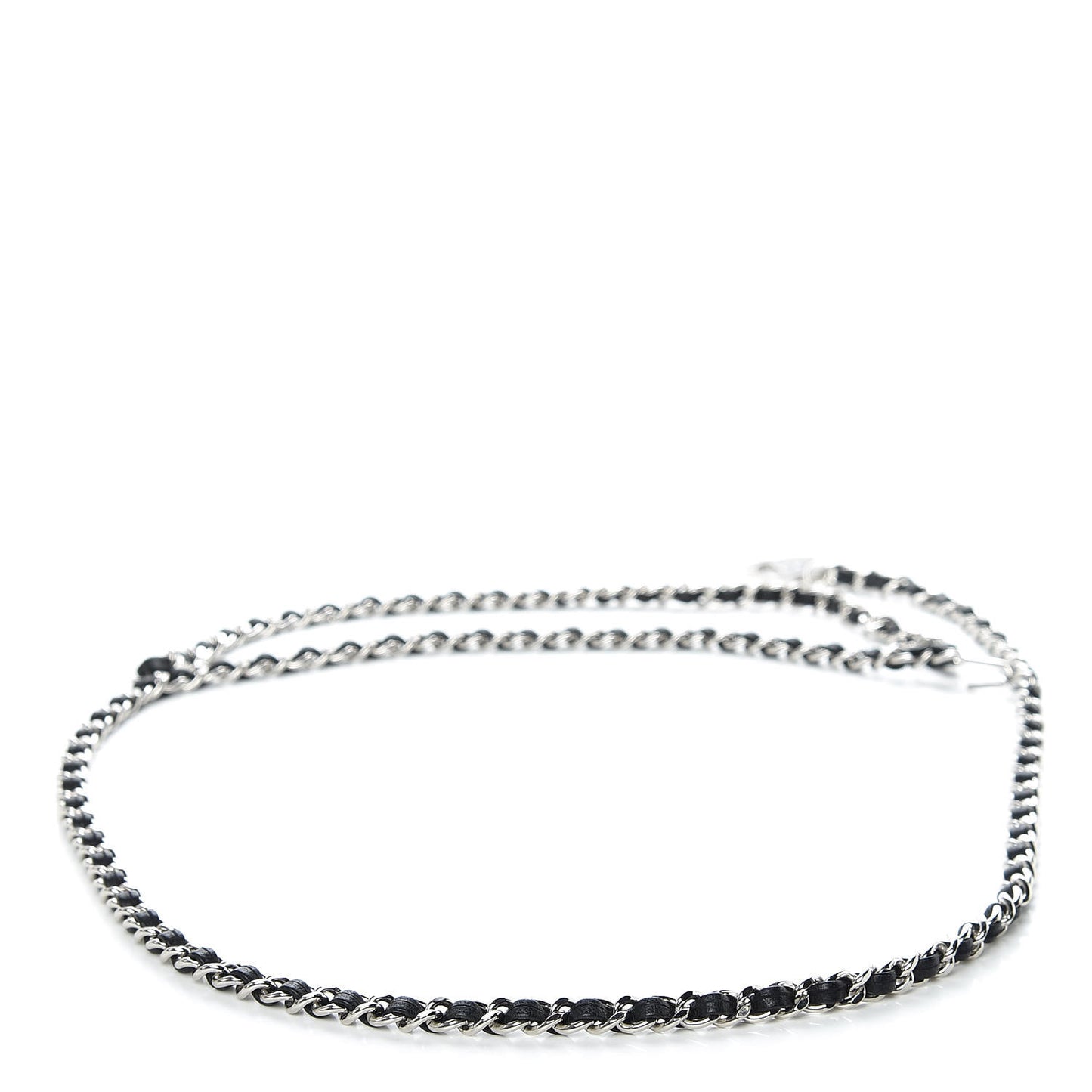 Lambskin Enamel CC Chain Belt Black Silver