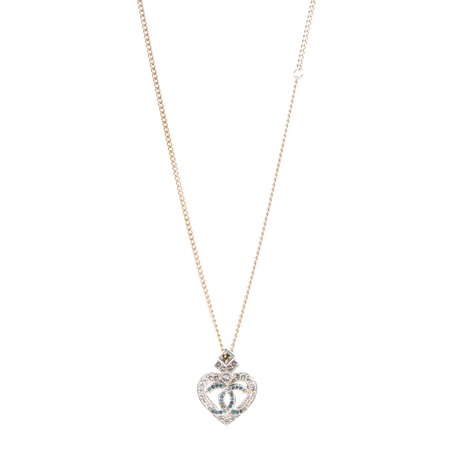 Crystal Heart Pendant Necklace Silver Gold