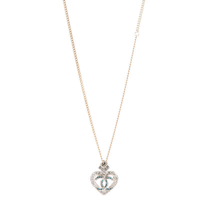 Chanel Crystal Heart Pendant Necklace Silver Gold 1 of 4