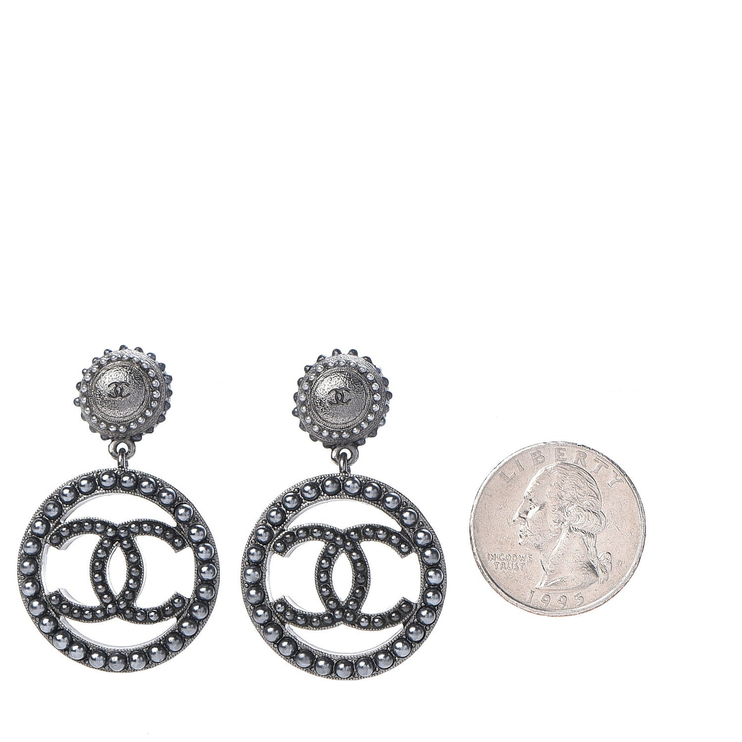 Ruthenium Beaded CC Drop Earrings Dark Grey