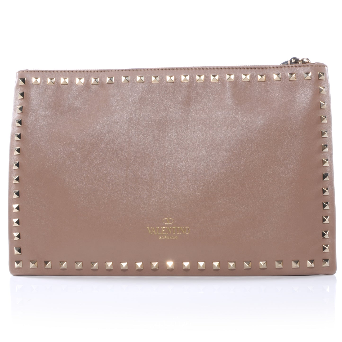 Vitello Large Rockstud Zip Wristlet Pouch Poudre