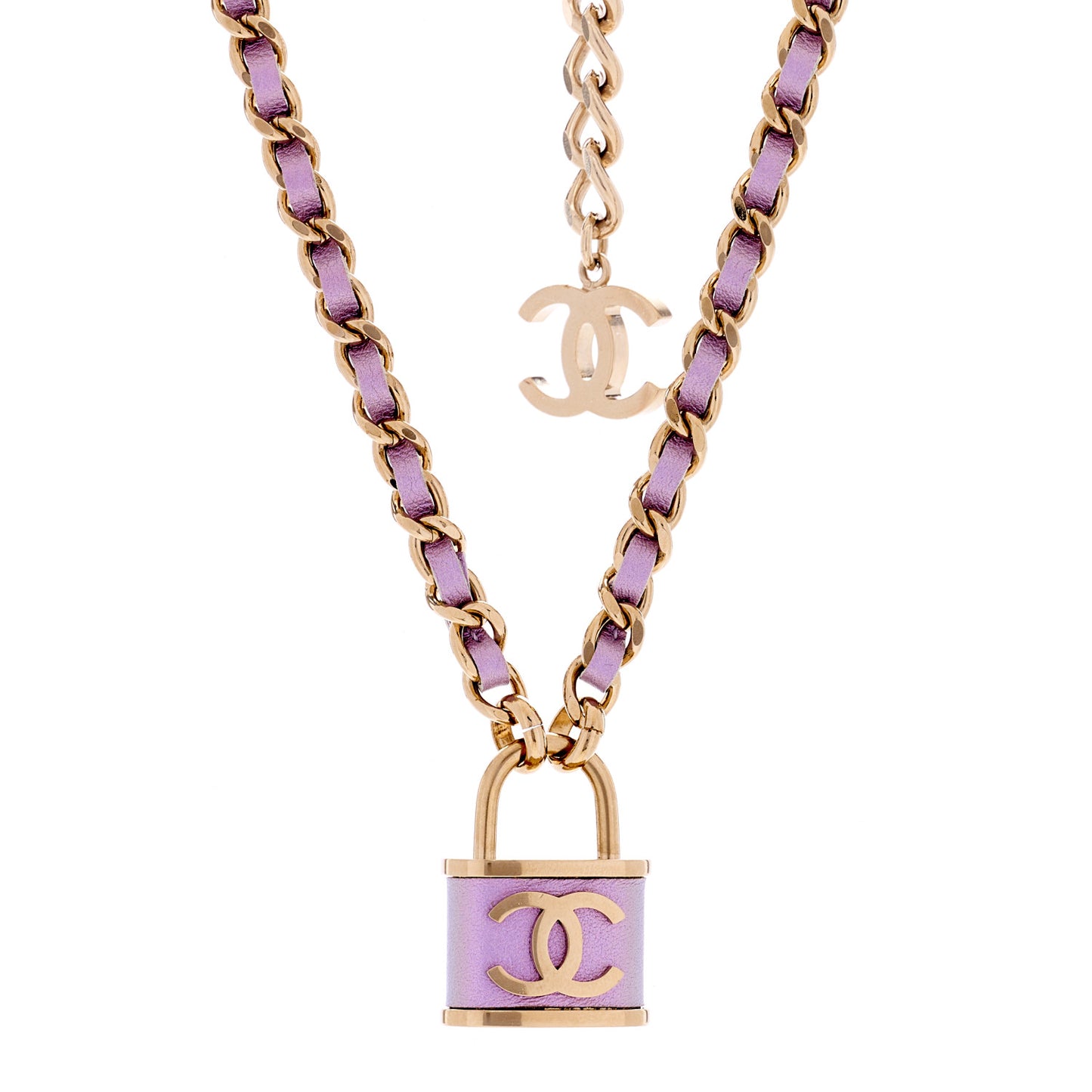 Metal Lambskin Chain CC Lock Choker Necklace Lilac