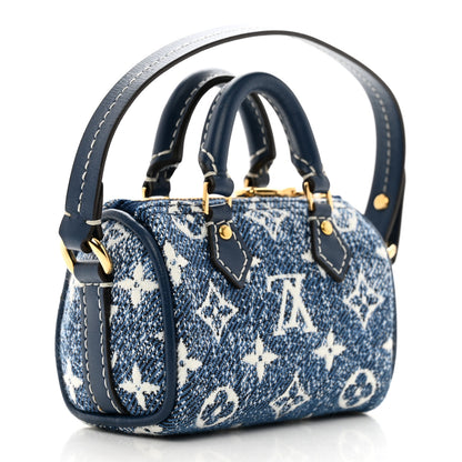 Louis Vuitton Denim Monogram Jacquard Micro Speedy Bag Charm Bleu 3 of 7
