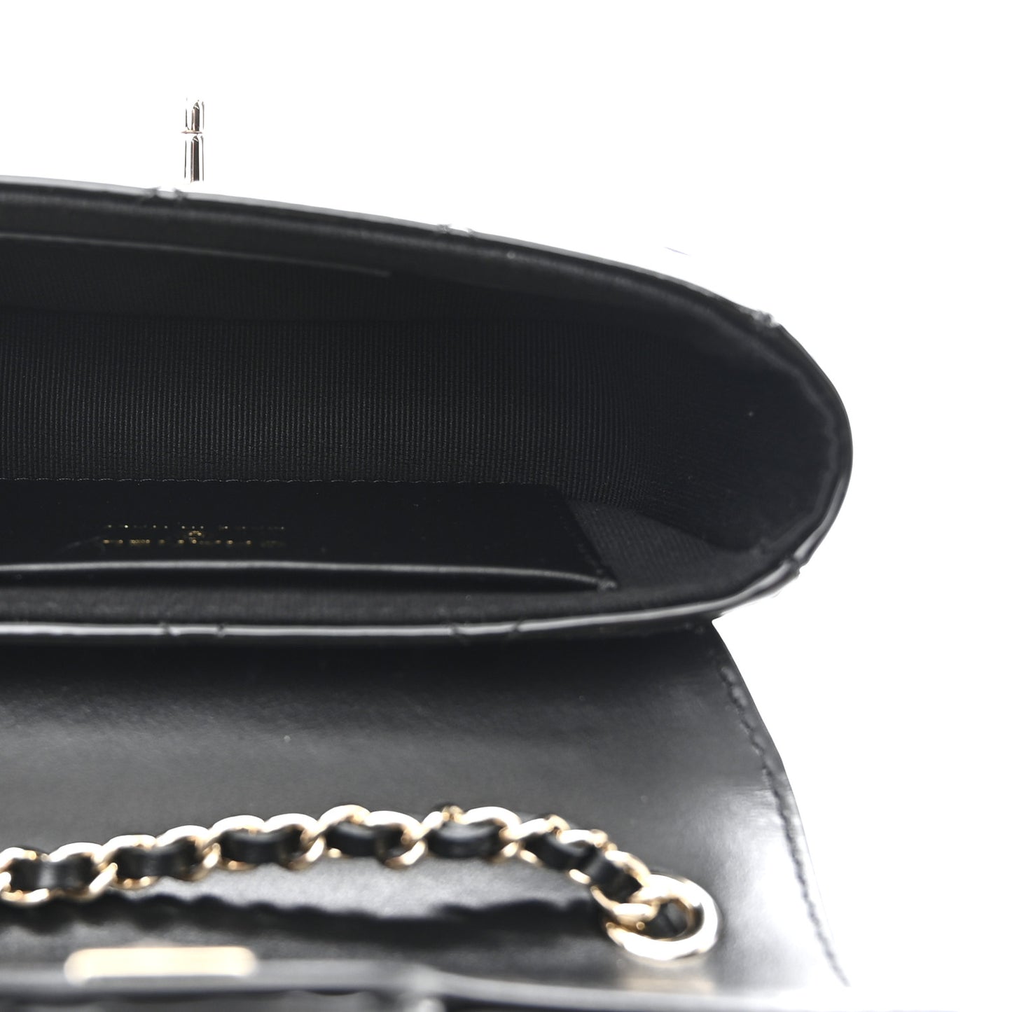 Patent Calfskin Quilted Mini Clutch Black
