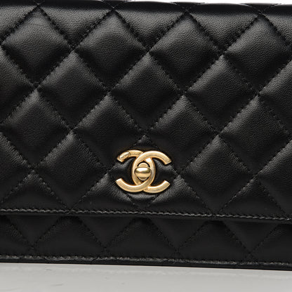 Chanel Lambskin Quilted CC Pearl Crush Wallet on Chain WOC Black 10 of 11