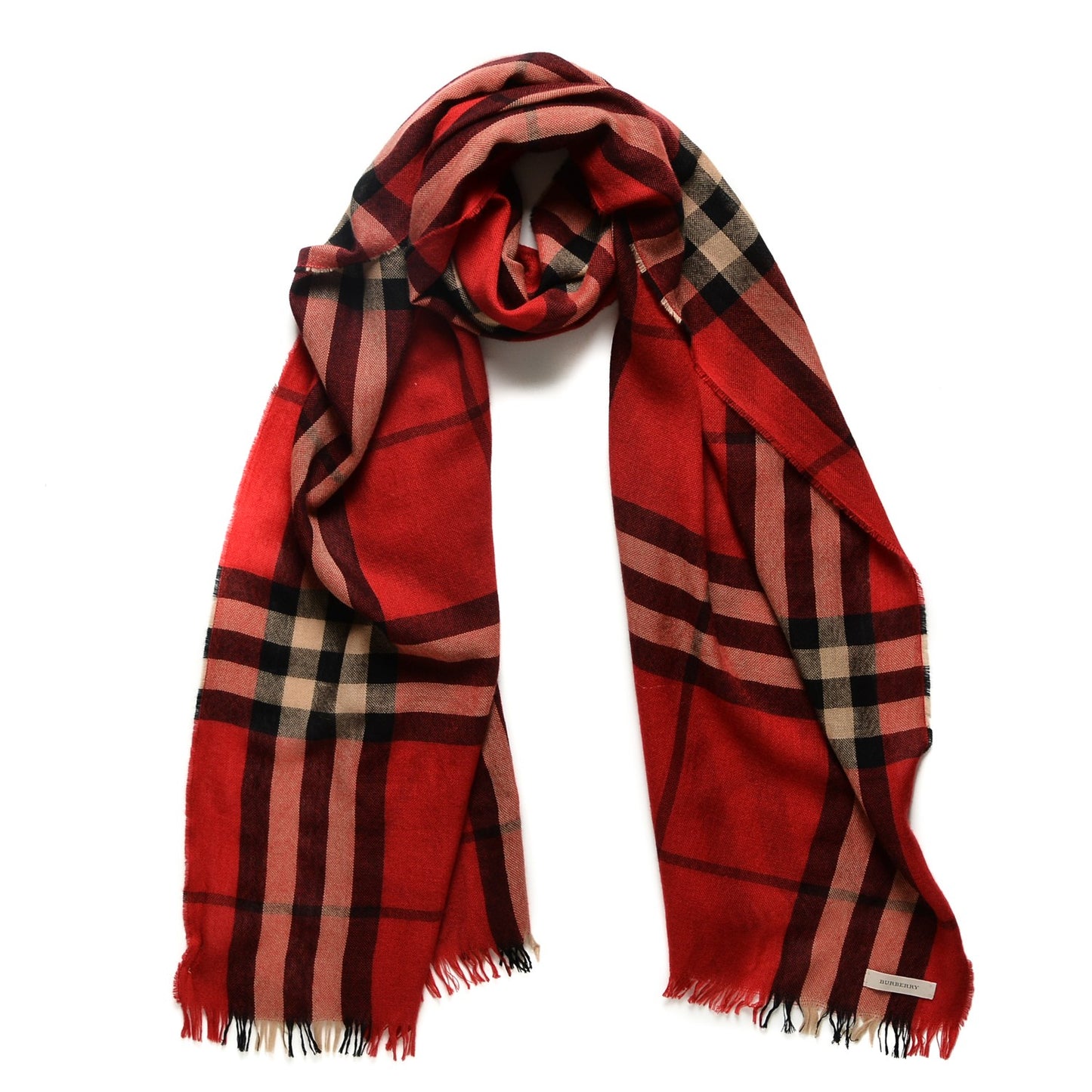 Merino Wool Cashmere Classic Check Scarf Red
