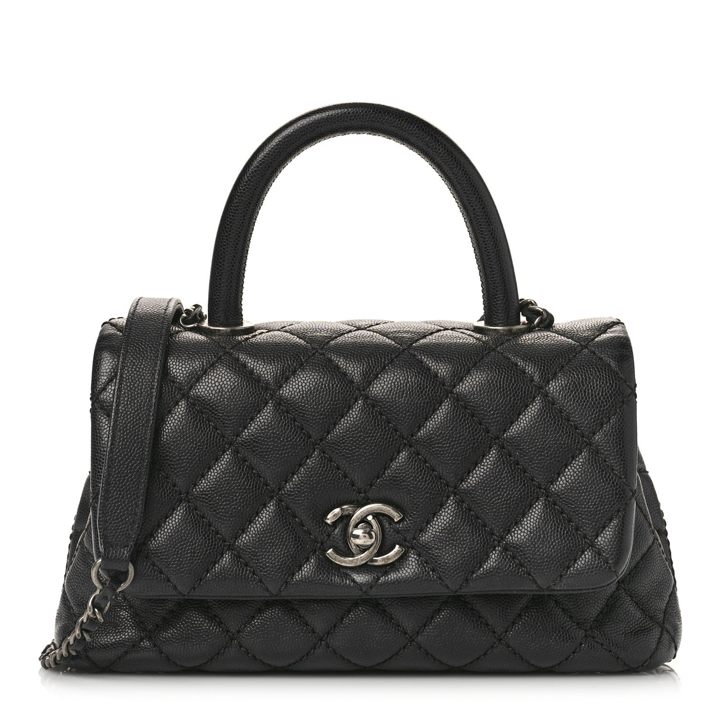 Caviar Quilted Mini Coco Handle Flap Black