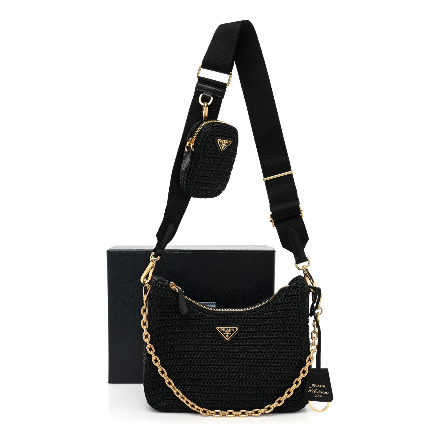 Prada Yarn Raffia Effect Crochet Re-Edition 2005 Shoulder Bag Black 10 of 10