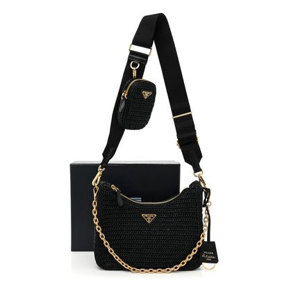 Prada Yarn Raffia Effect Crochet Re-Edition 2005 Shoulder Bag Black 10 of 10