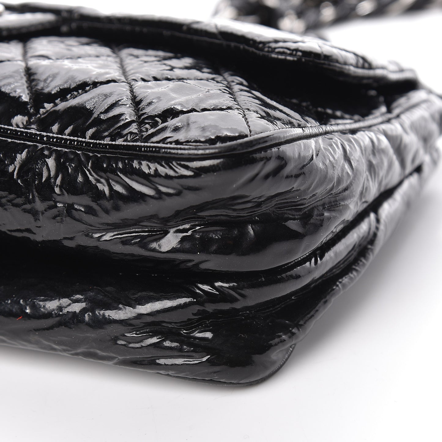 Patent Quilted Day Glo Flap Bag Black