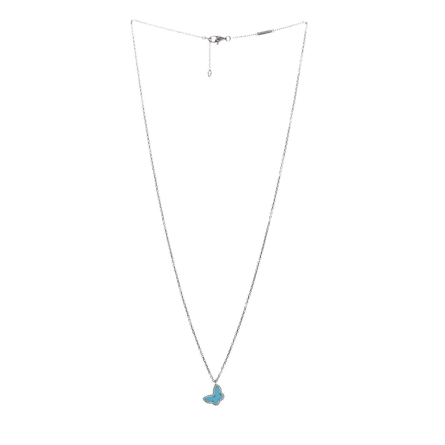 18K White Gold Turquoise Sweet Alhambra Butterfly Pendant Necklace