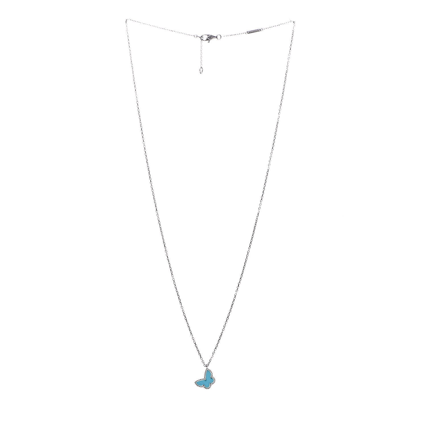 Van Cleef & Arpels 18K White Gold Turquoise Sweet Alhambra Butterfly Pendant Necklace 3 of 9