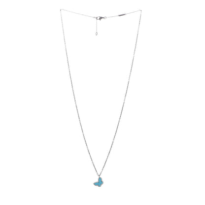Van Cleef & Arpels 18K White Gold Turquoise Sweet Alhambra Butterfly Pendant Necklace 3 of 9