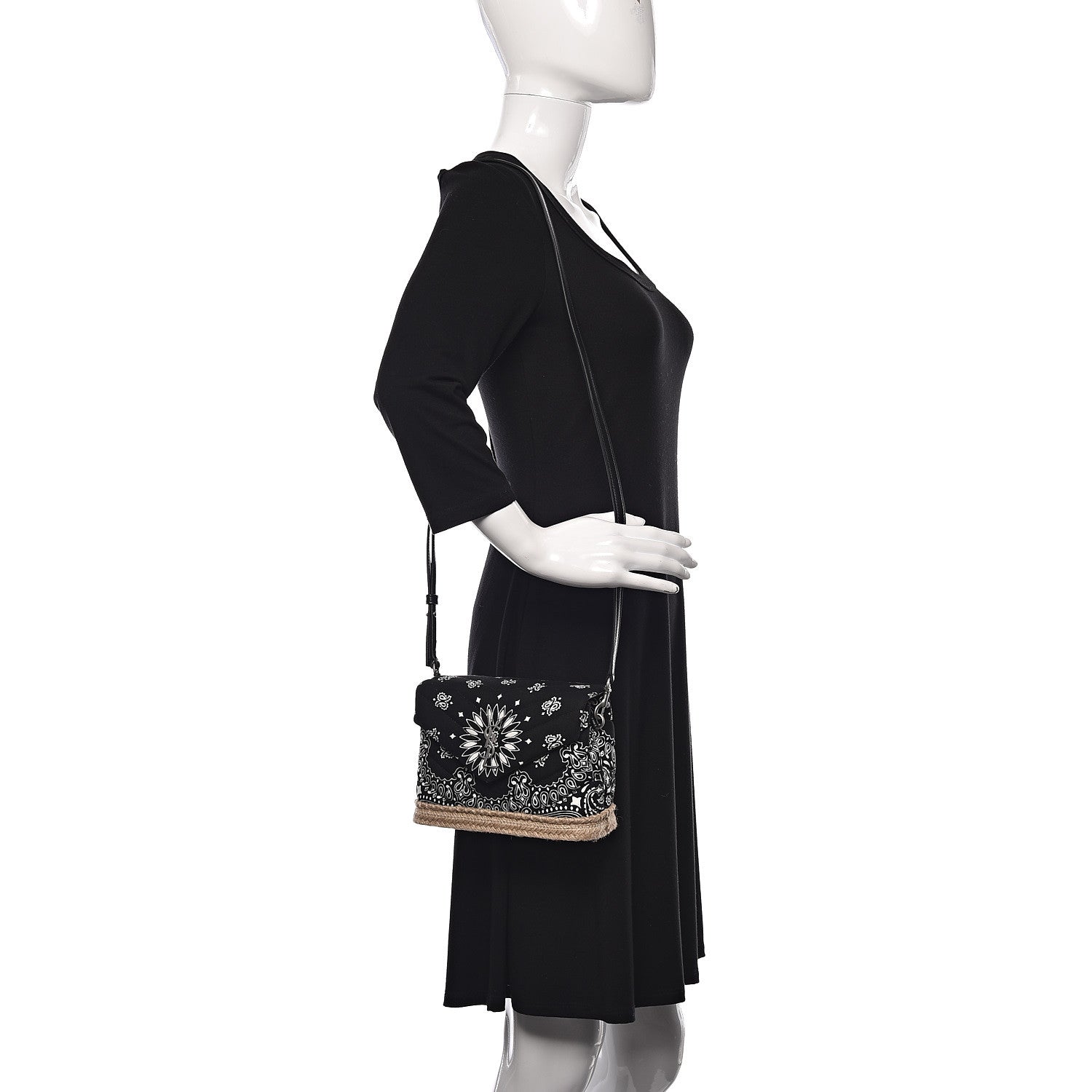 Saint Laurent Cotton Bandana Y Quilted Monogram Toy Loulou Crossbody Bag Black White 2 of 10