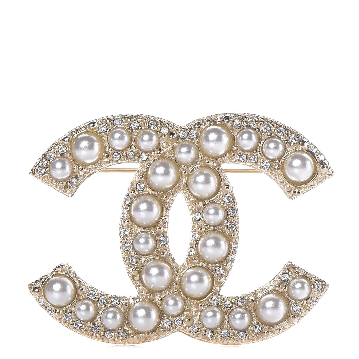 Chanel Pearl Crystal CC Brooch Gold 1 of 5
