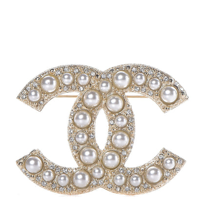Chanel Pearl Crystal CC Brooch Gold 1 of 5