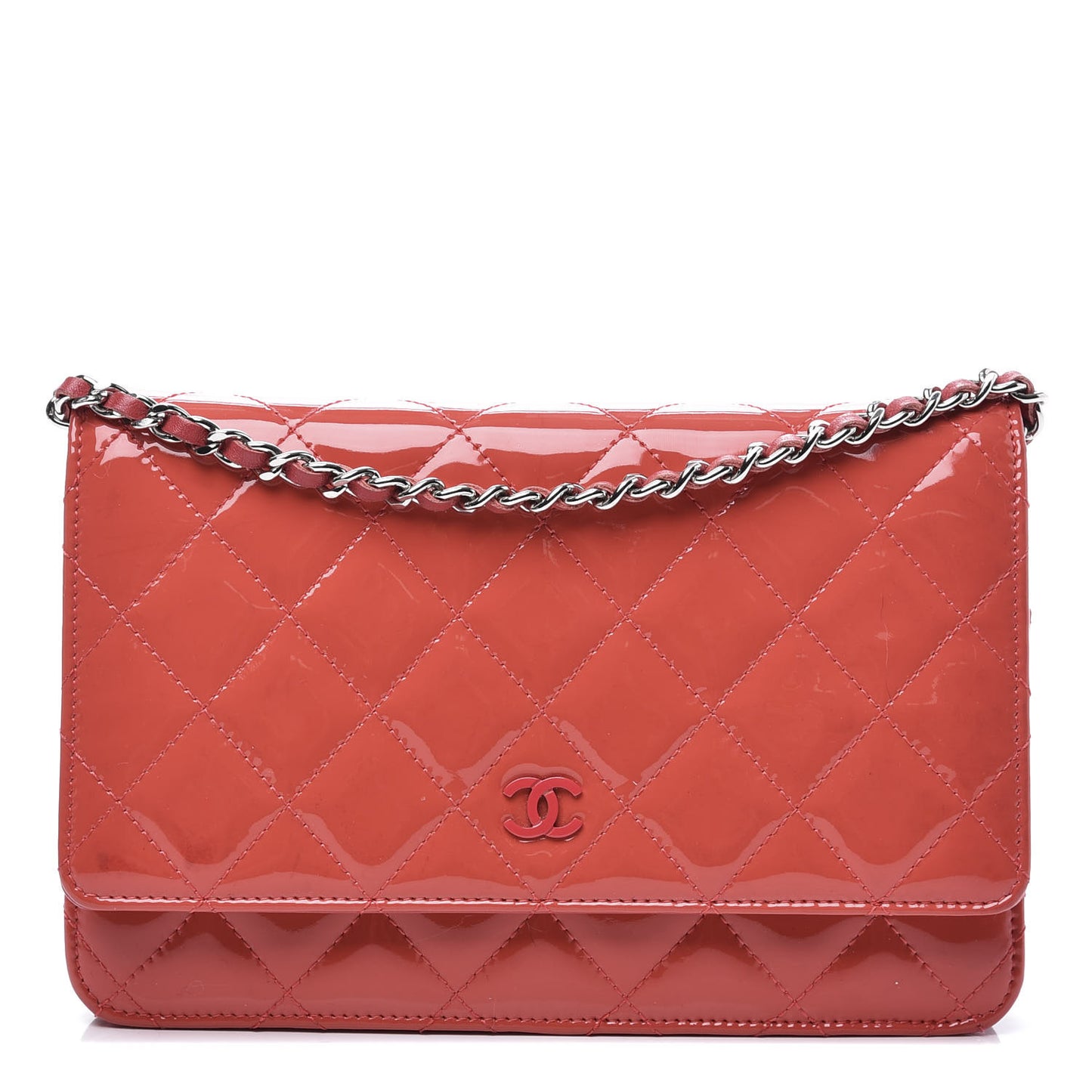 Patent Quilted Wallet On Chain WOC Dark Pink
