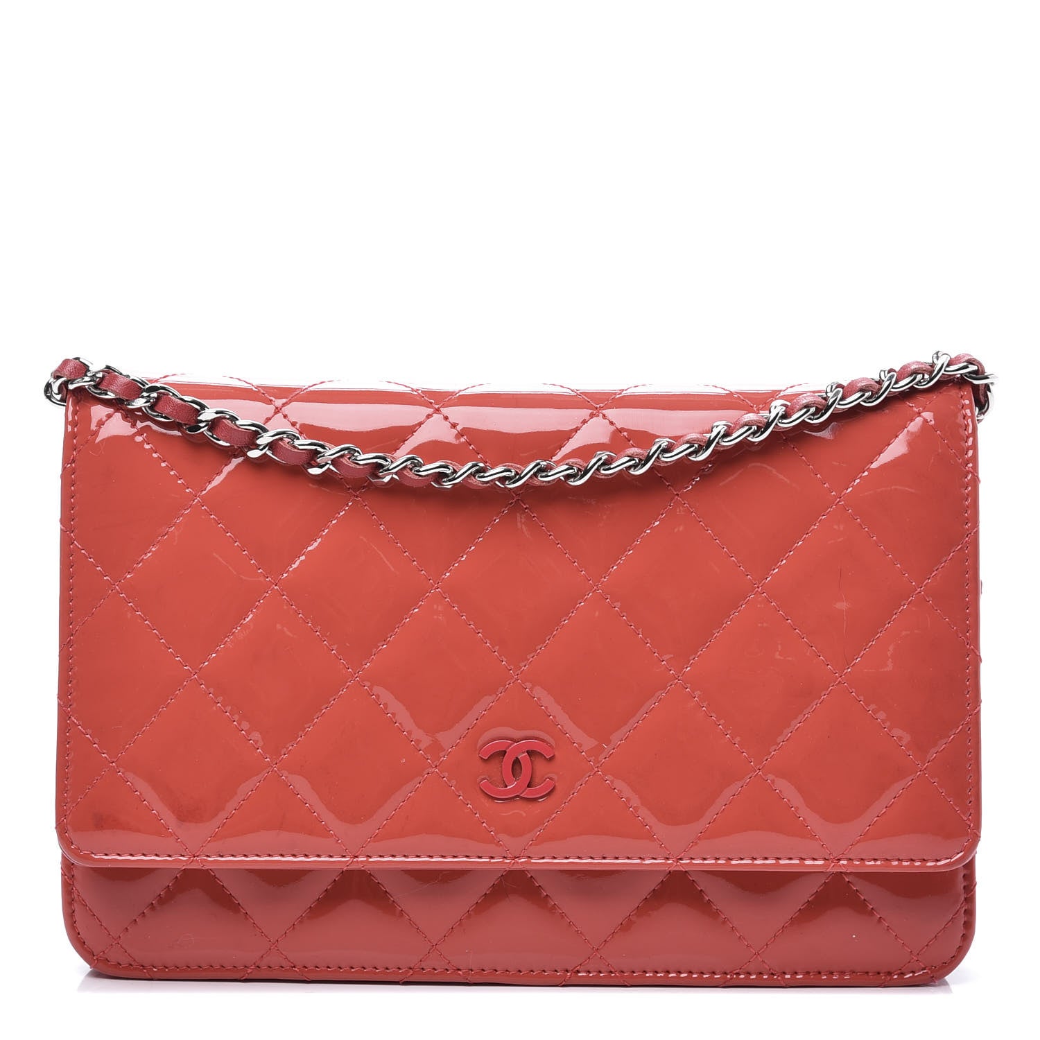 Chanel Patent Quilted Wallet On Chain WOC Dark Pink 1 of 12