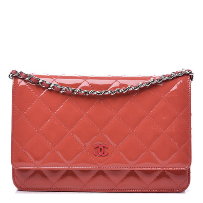 Chanel Patent Quilted Wallet On Chain WOC Dark Pink 1 of 12