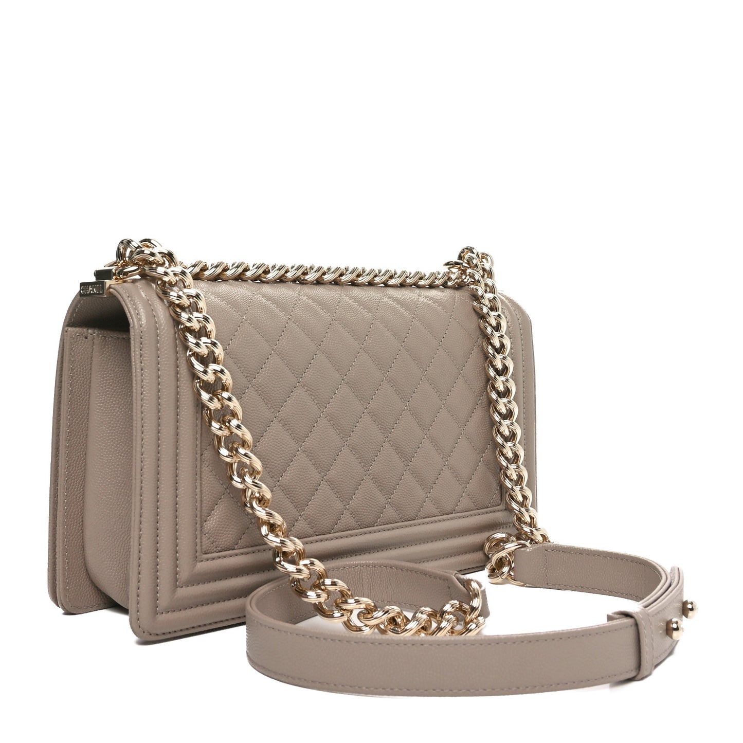 Caviar Quilted Medium Boy Flap Dark Beige