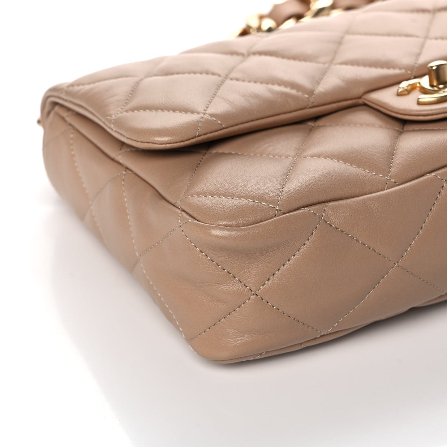 Lambskin Quilted Large Flap Bag Beige