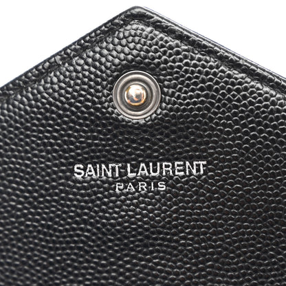 Saint Laurent Grain De Poudre Matelasse Chevron Monogram Monochrome Envelope Chain Wallet Black 7 of 10