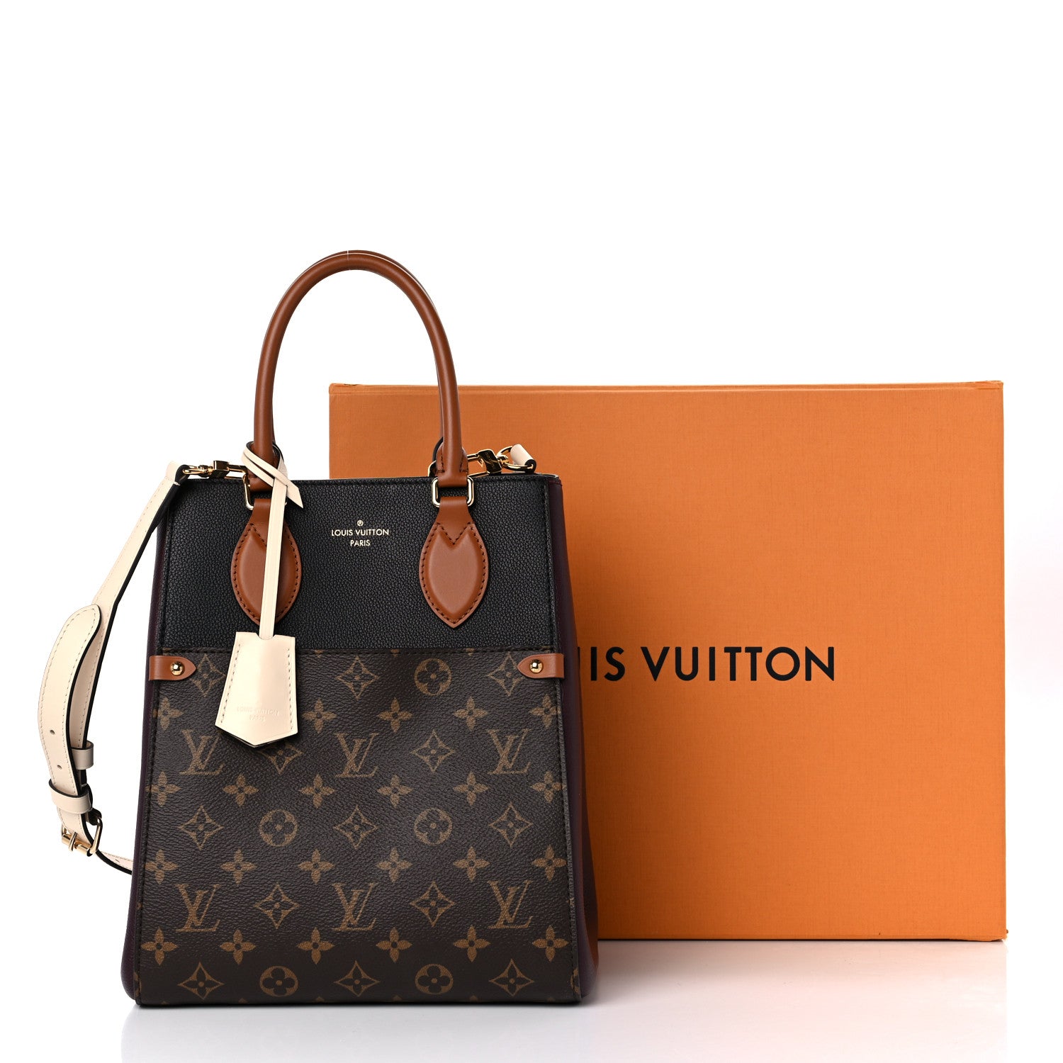 Louis Vuitton Calfskin Monogram Fold Tote MM Black Wine Cream 10 of 10