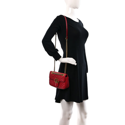 Gucci Calfskin Matelasse Mini GG Marmont Shoulder Bag Hibiscus Red 2 of 14