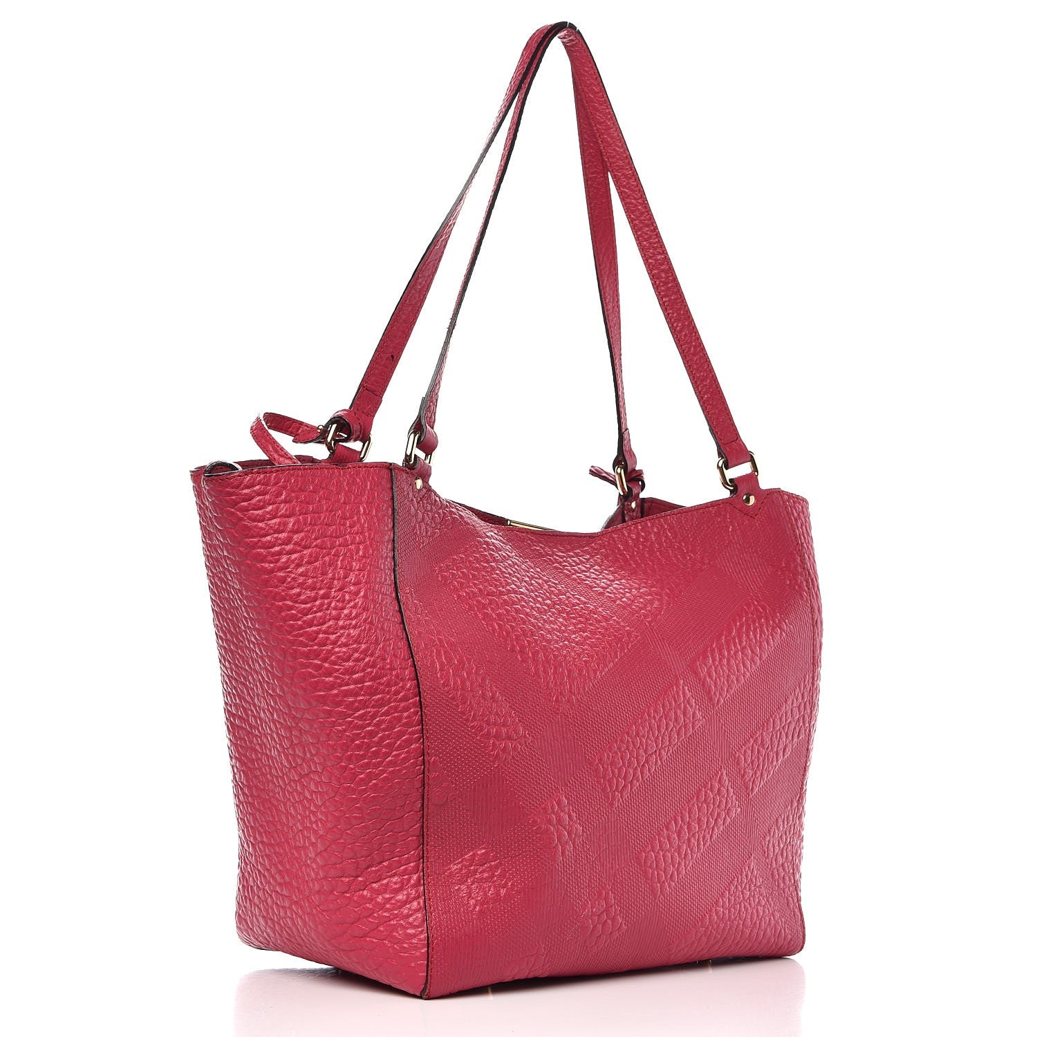 Burberry Signature Grain Calfskin Check Embossed Small Canterbury Tote Fuchsia 4 of 9