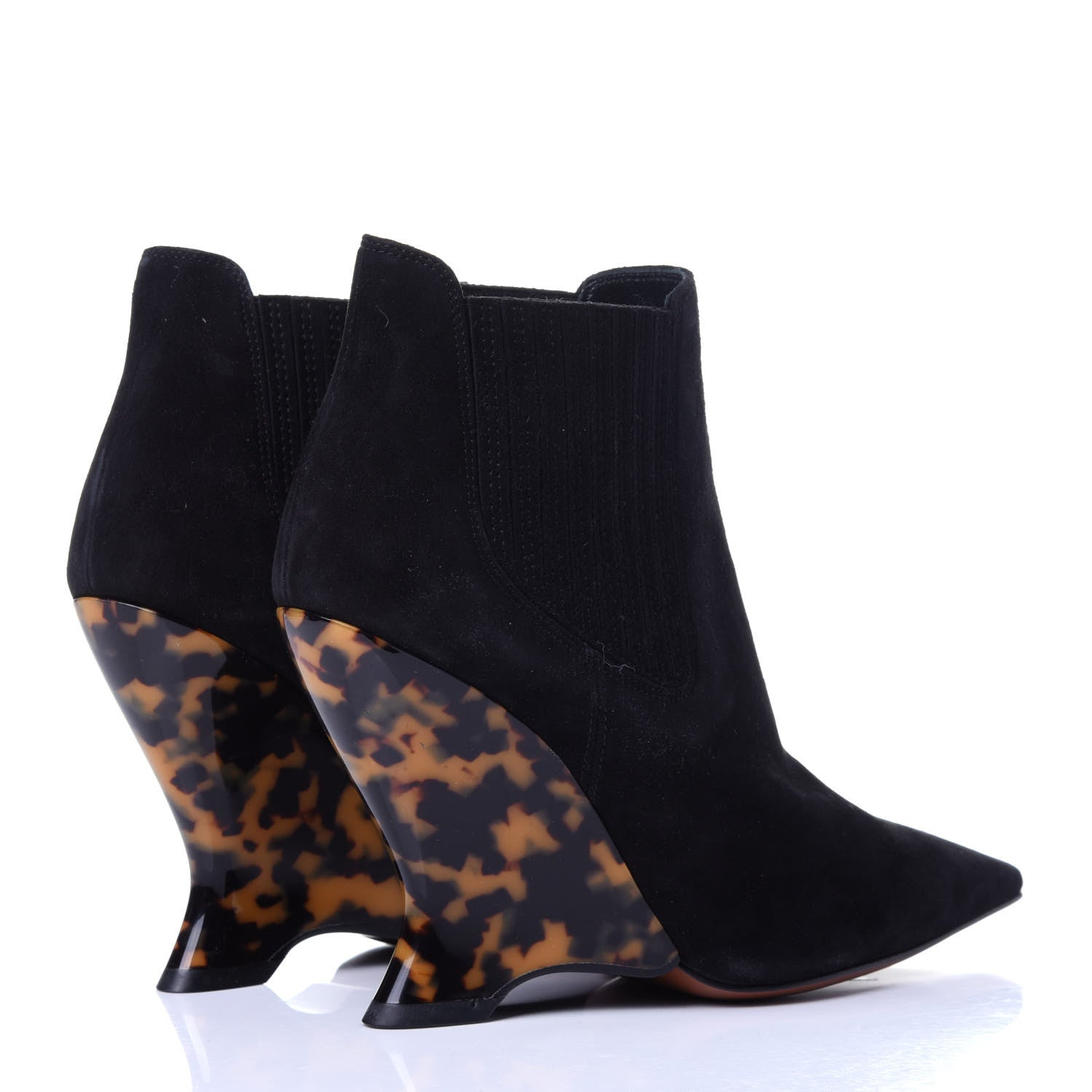 Christian Dior Suede Tortoise Wedge Ankle Boots 35 Black 4 of 10