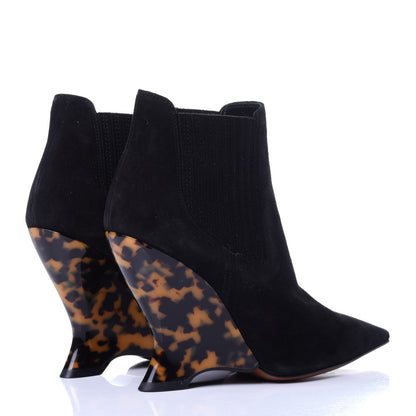 Christian Dior Suede Tortoise Wedge Ankle Boots 35 Black 4 of 10