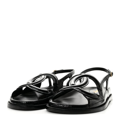 Chanel Crumpled Shiny Lambskin CC Cut Out Dad Sandals 40 Black 4 of 11