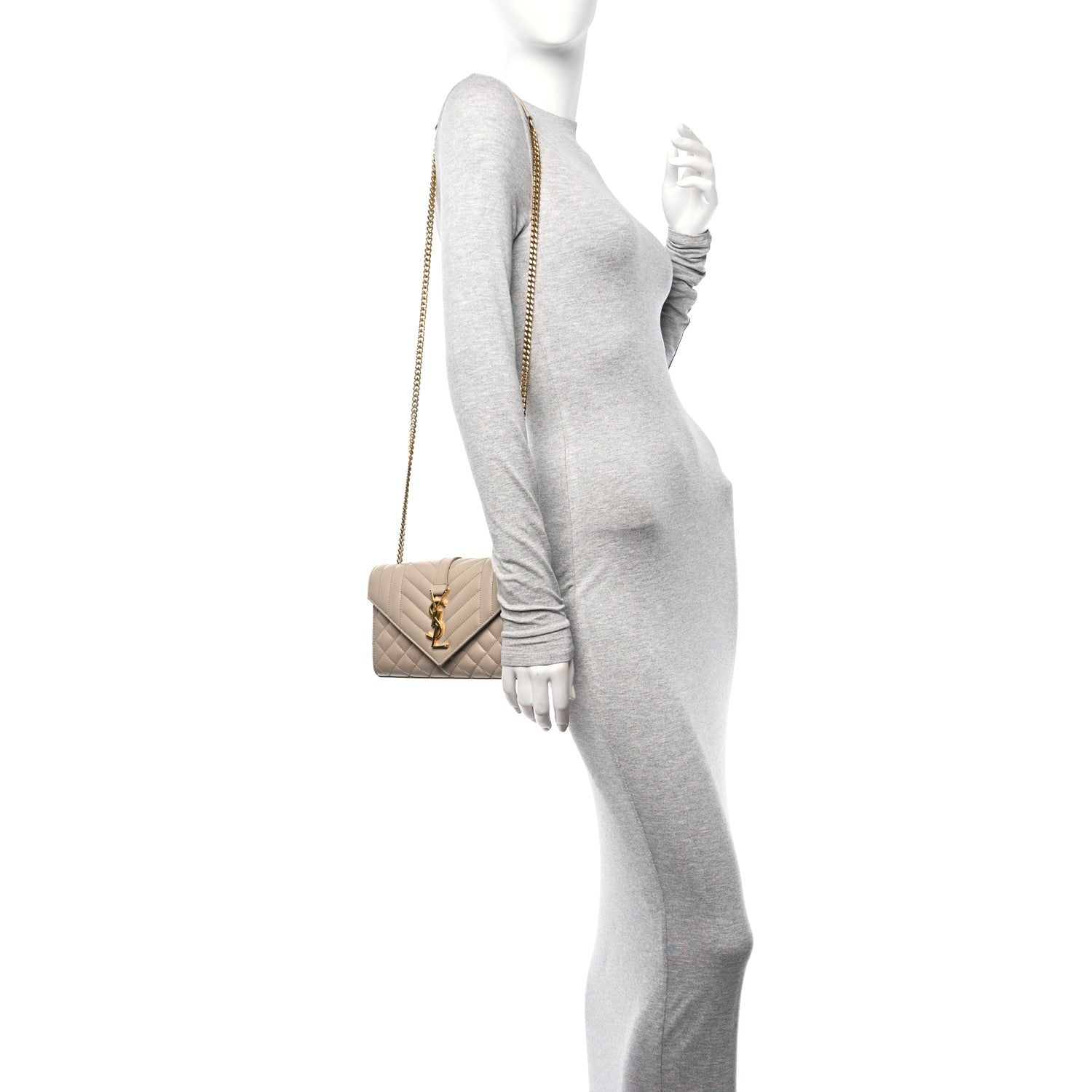 Saint Laurent Grain De Poudre Textured Mixed Matelasse Triquilt Small Monogram Satchel Dark Beige 2 of 16