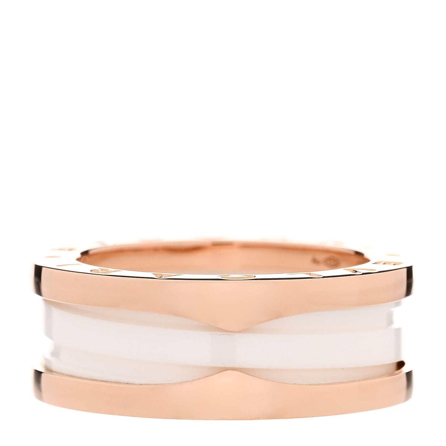 18K Rose Gold White Ceramic B.Zero1 Two-Band Ring 53 6.25