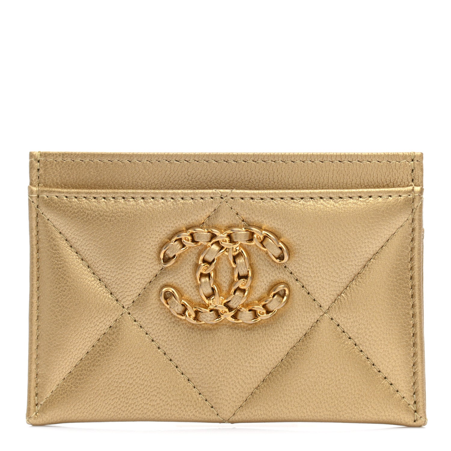 Chanel Metallic Lambskin Quilted Chanel 19 Card Holder Gold 1 of 8