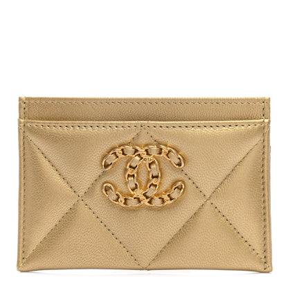 Chanel Metallic Lambskin Quilted Chanel 19 Card Holder Gold 1 of 8