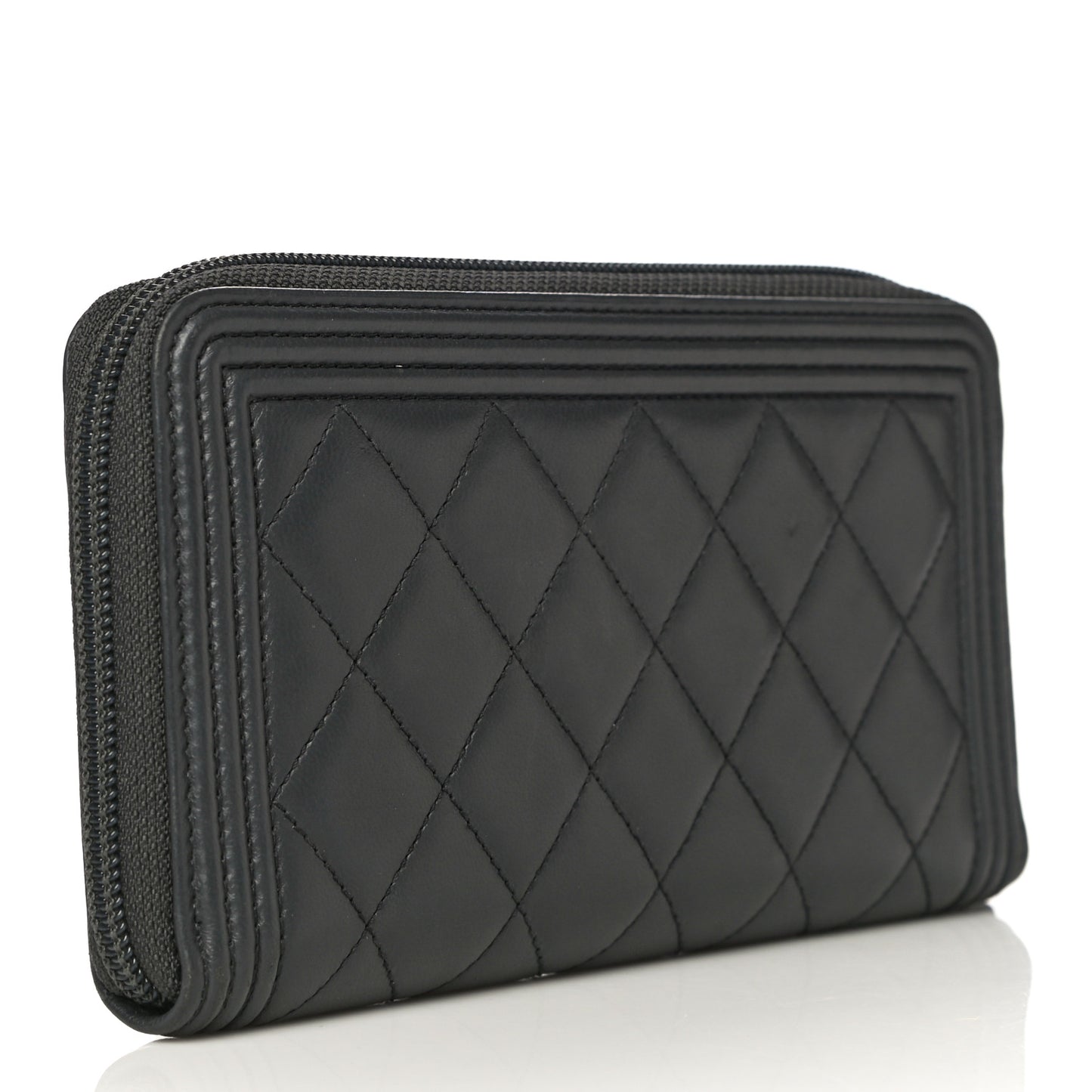 Lambskin Quilted Boy Zip Around Wallet Dark Grey