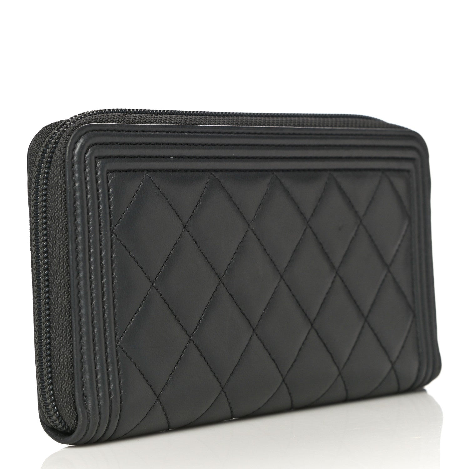 Chanel Lambskin Quilted Boy Zip Around Wallet Dark Grey 3 of 18