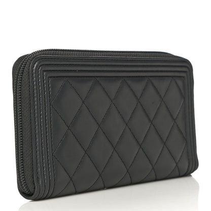 Chanel Lambskin Quilted Boy Zip Around Wallet Dark Grey 3 of 18