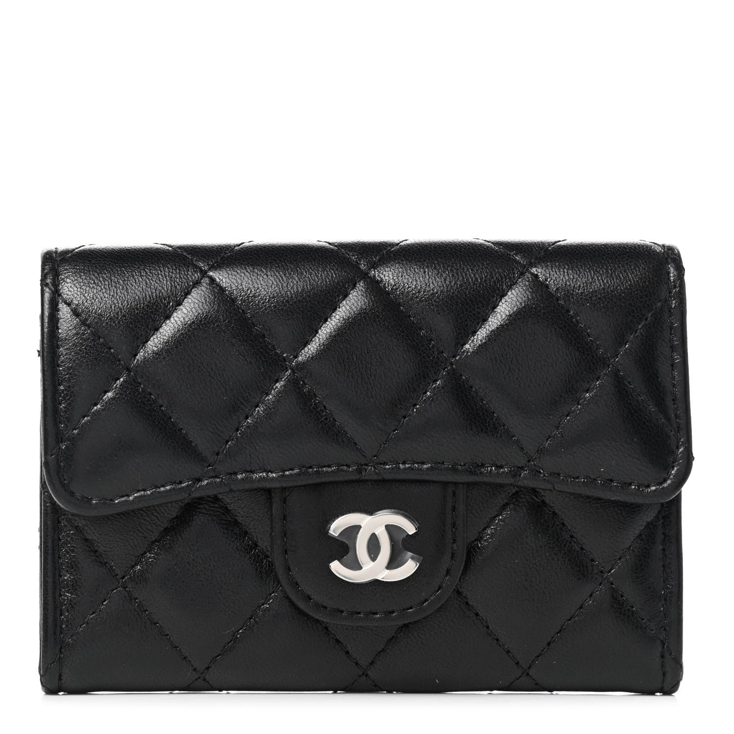 Chanel Lambskin Quilted Flap Card Holder Wallet Black 1 of 8