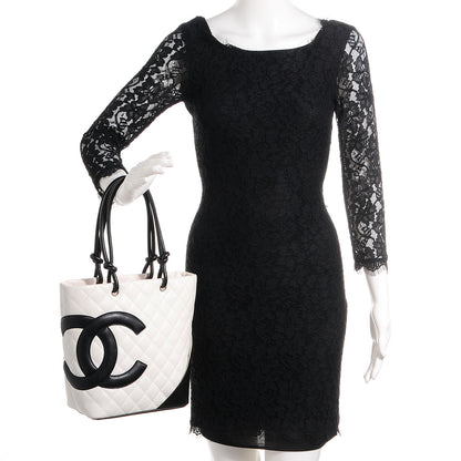 Chanel Calfskin Quilted Medium Cambon Tote White Black 2 of 7