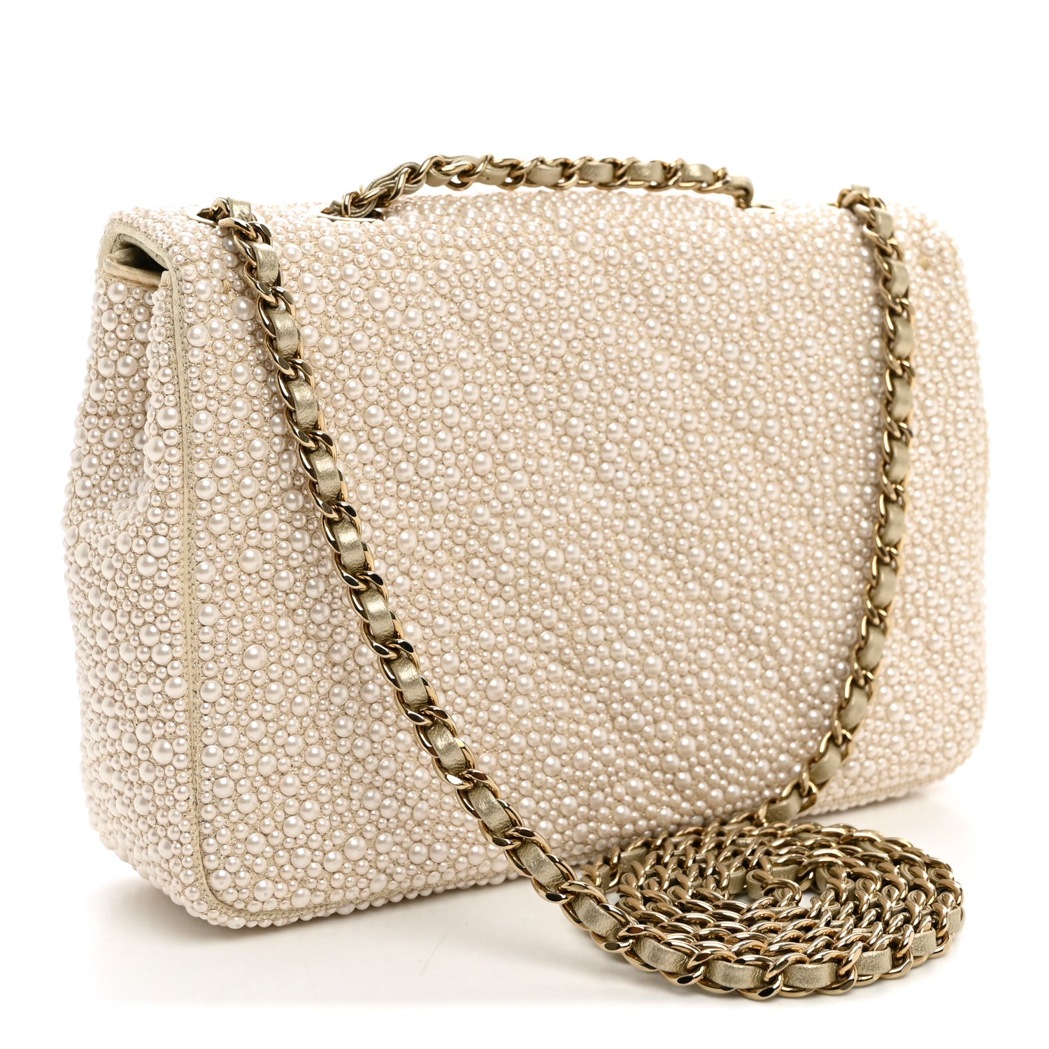 Chanel Metallic Lambskin Quilted Pearl Flap Gold White 3 of 11