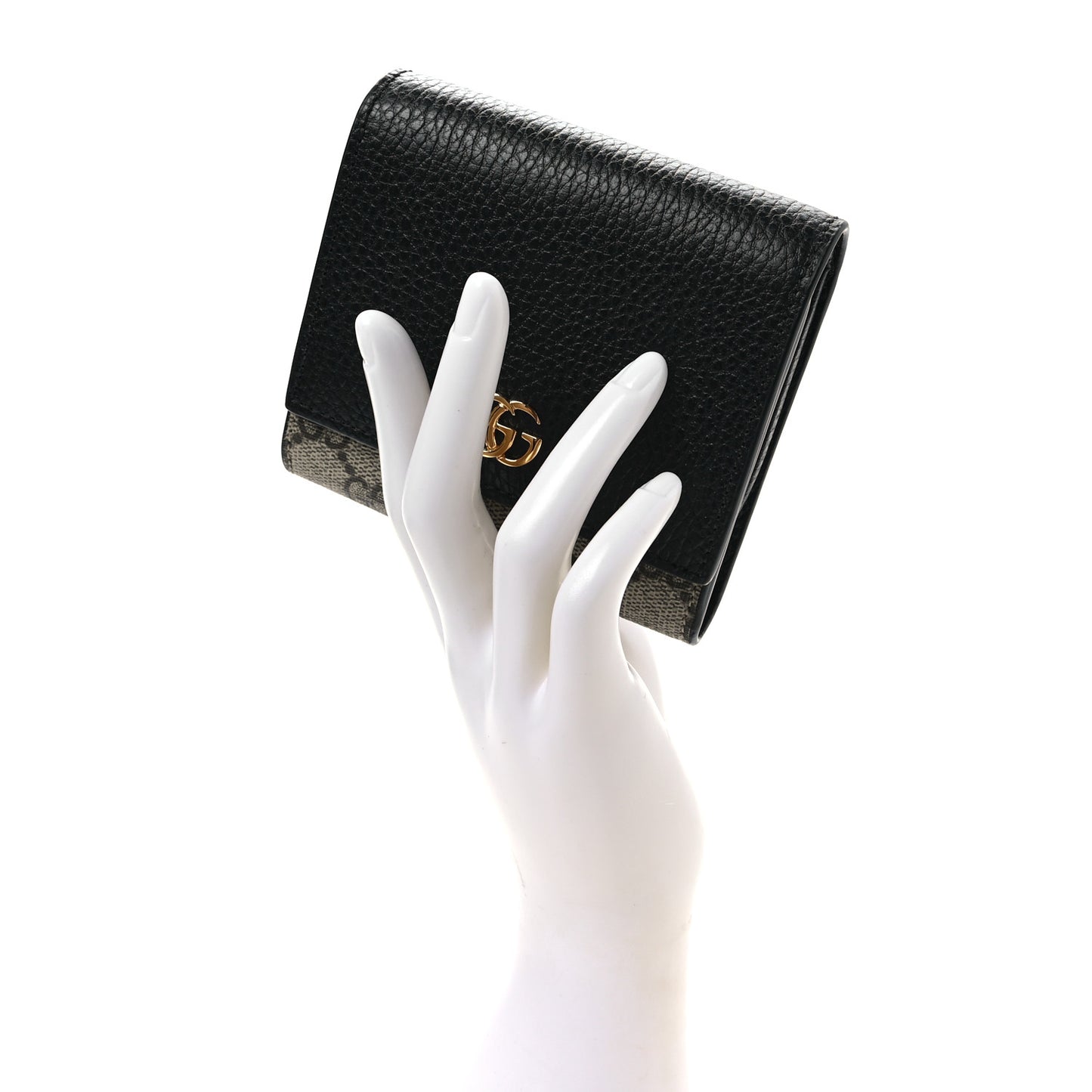 Dollar Calfskin GG Supreme Monogram Medium GG Marmont Wallet Black Beige Ebony