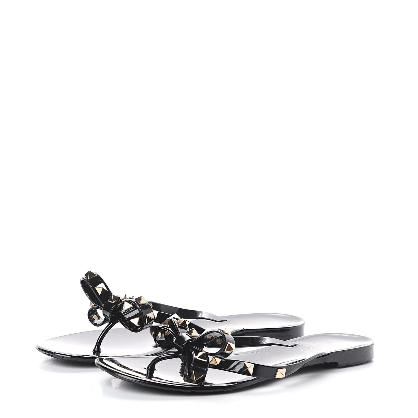 PVC Jelly Rockstud Bow Thong Sandals 39 Black