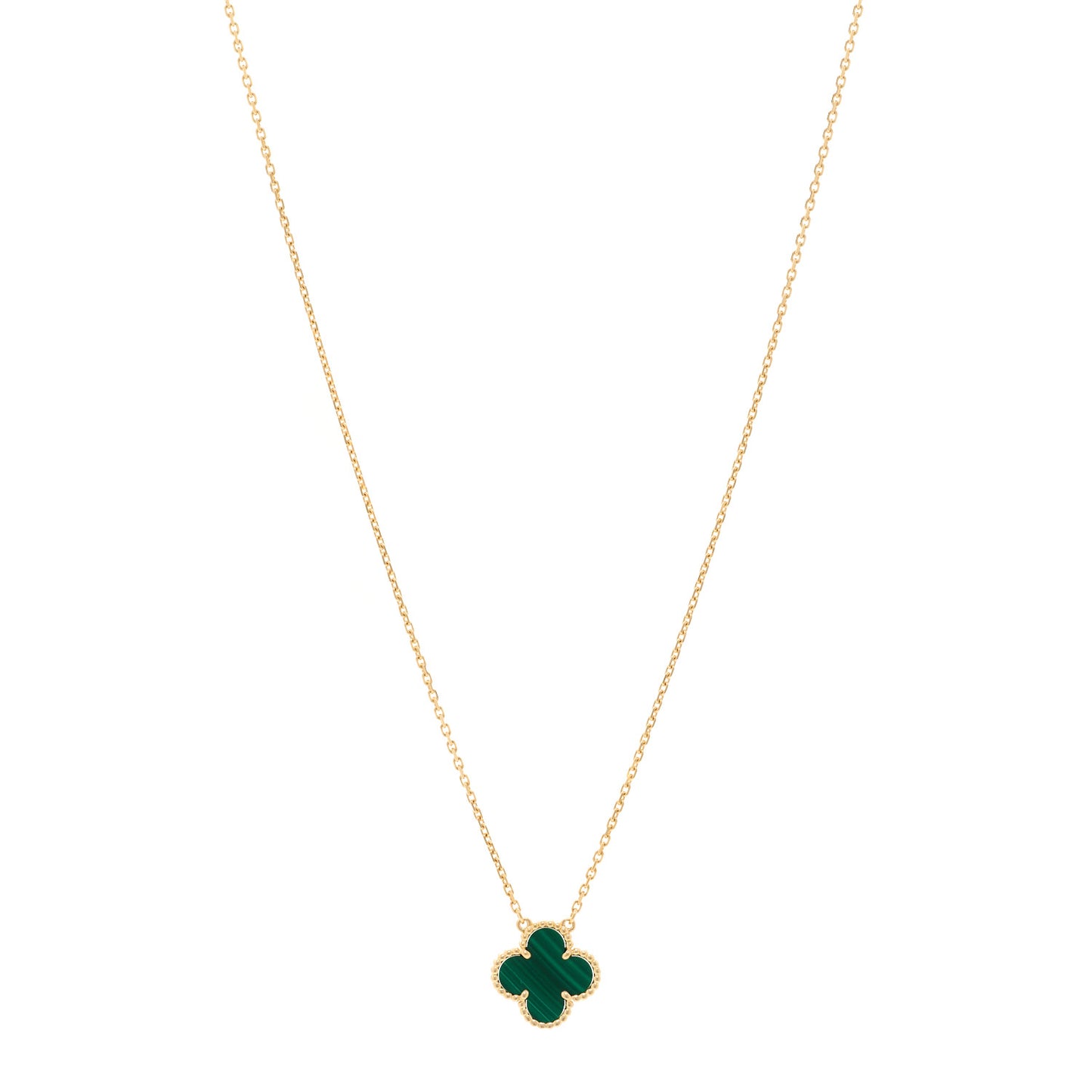 18K Yellow Gold Malachite Vintage Alhambra Pendant Necklace