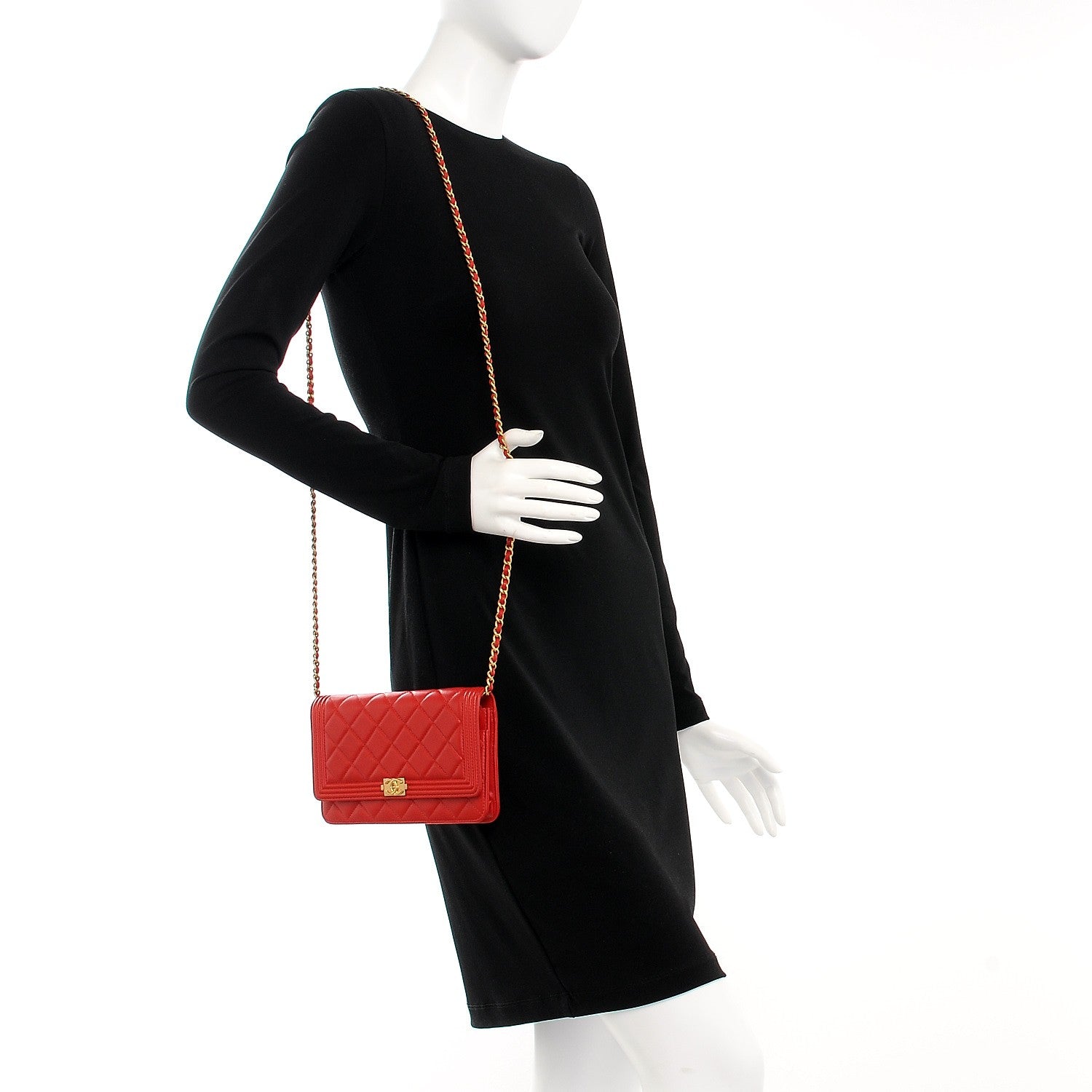 Chanel Lambskin Quilted Boy Wallet On Chain WOC Red 2 of 9