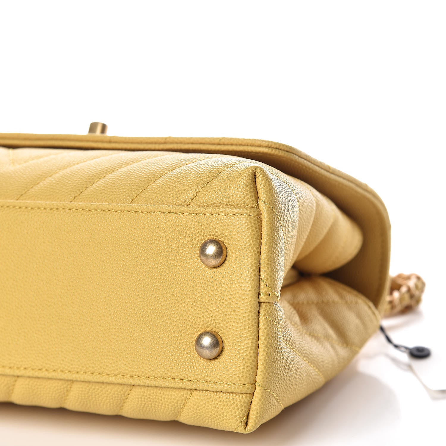 Chanel Caviar Chevron Quilted Mini Coco Handle Flap Yellow 13 of 14