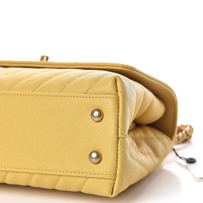 Chanel Caviar Chevron Quilted Mini Coco Handle Flap Yellow 13 of 14