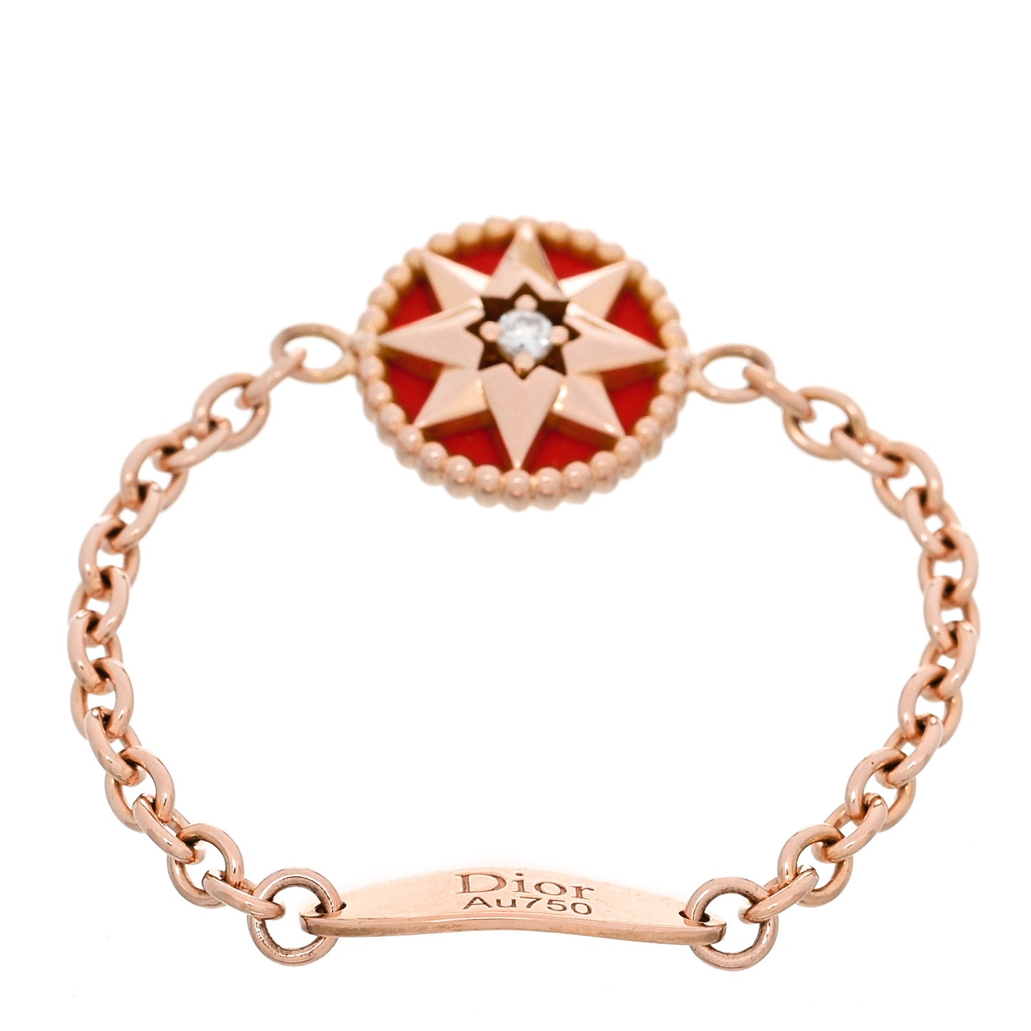 18K Rose Gold Diamond Red Ceramic Rose Des Vents Ring 52 6